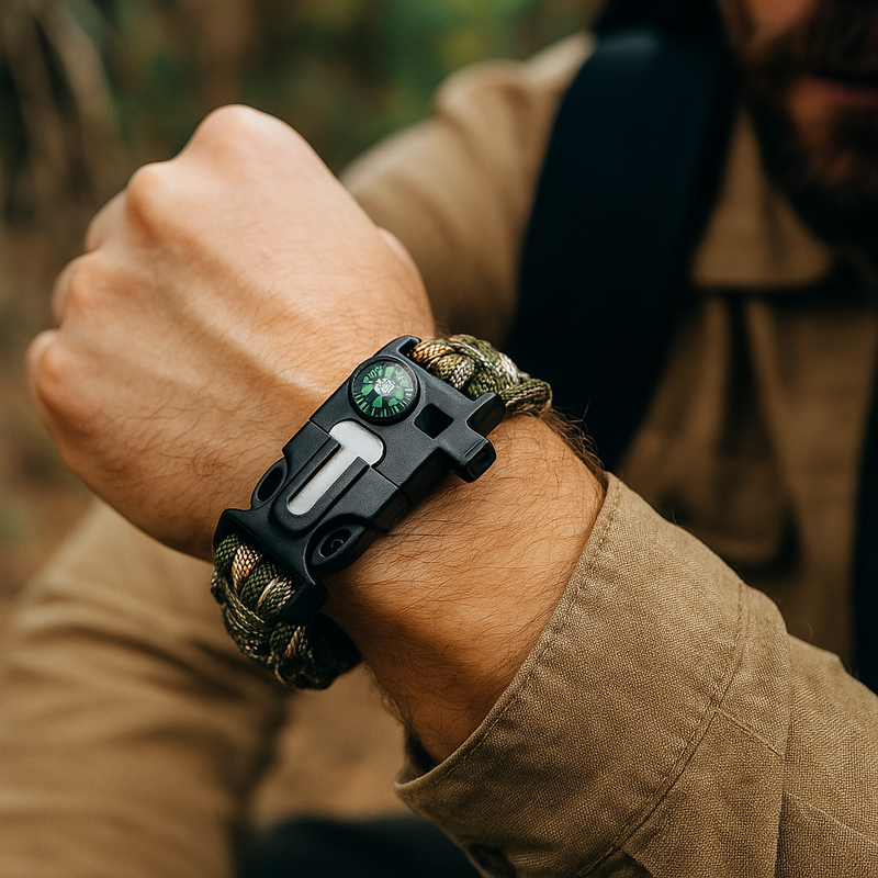 Pulseira Tática de Sobrevivência 7 em 1 – Pronta para emergências